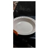 White Ceramic Dinner Plate with Green Trim