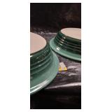 White Ceramic Dinner Plate with Green Trim
