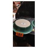 White Ceramic Dinner Plate with Green Trim