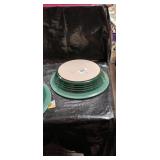 White Ceramic Dinner Plate with Green Trim