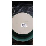 White Ceramic Dinner Plate with Green Trim