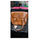 Kate Spade Brown Leather Satchel with Pink Spade Logo