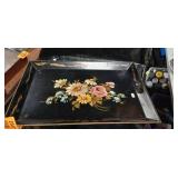 Hand Painted Floral Metal Serving Tray