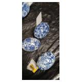 Blue and White Transferware Tea Set with Decorative Eggs