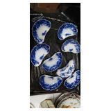 Blue and White Transferware Tea Set with Decorative Eggs