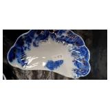 Blue and White Transferware Tea Set with Decorative Eggs