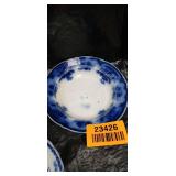 Blue and White Transferware Tea Set with Decorative Eggs