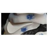 Blue and White Transferware Tea Set with Decorative Eggs