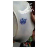 Blue and White Transferware Tea Set with Decorative Eggs