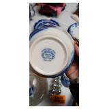 Blue and White Transferware Tea Set with Decorative Eggs