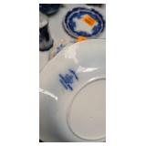 Blue and White Transferware Tea Set with Decorative Eggs