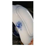 Blue and White Transferware Tea Set with Decorative Eggs