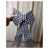 Black and White Buffalo Check Holiday Bow with Red Tails & Garland