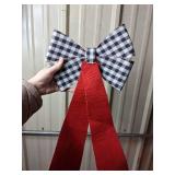 Black and White Buffalo Check Holiday Bow with Red Tails & Garland