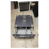 Washer/Dryer Pedestal w/ Drawer - Dark Gray - no brand marking- has surface scratches on the drawer - appears unused and has divider and mounting instructions inside of drawer. 27" distance between ce