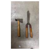 Wooden Handle Tools - Dual Hammer/Axe and Hedge Shears
