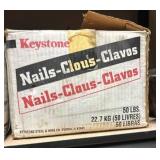 Keystone 50LB box of nails - new unopened box - hard to confirm size of nails due to wear on label (see picture)