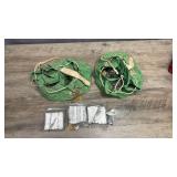 3 Canvas Parachute Drawstring Hardware bags filled with nails (2 green, 1 blue - see extra photo).