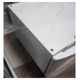 Washer/Dryer Pedestal with Storage Drawer - White - no brand markings - 27" W x 26" D x 15" H. 25.5" length between middle of holes for feet. Drawer doesn