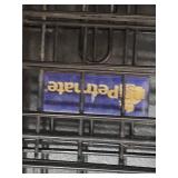 Petmate X-Large Wire Dog Crate - 24" W x 42" D x 31.5" H - has some patina on hinges, two chips in plastic base pan, overall sturdy condition