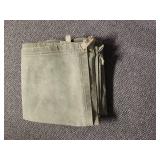 Olive Green Military Grade Canvas Tarp with edge loops for straps - has a few small spots where fabric is worn through, and one corner loop is broken  - approx 106" L x 64" W (musty smell from being i