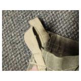 Olive Green Military Grade Canvas Tarp with edge loops for straps - has a few small spots where fabric is worn through, and one corner loop is broken  - approx 106" L x 64" W (musty smell from being i