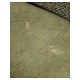Olive Green Military Grade Canvas Tarp with edge loops for straps - has a few small spots where fabric is worn through, and one corner loop is broken  - approx 106" L x 64" W (musty smell from being i