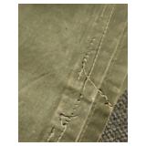 Olive Green Military Grade Canvas Tarp with edge loops for straps - has a few small spots where fabric is worn through, and one corner loop is broken  - approx 106" L x 64" W (musty smell from being i