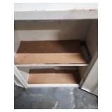 White Metal Storage Cabinet with Adjustable Shelves. 25"W x 12"D x 30"H  wall mountable.  Some patina and finish wear (dirt inside shelves)