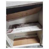 White Metal Storage Cabinet with Adjustable Shelves. 25"W x 12"D x 30"H  wall mountable.  Some patina and finish wear (dirt inside shelves)