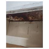 White Metal Storage Cabinet with Adjustable Shelves. 25"W x 12"D x 30"H  wall mountable.  Some patina and finish wear (dirt inside shelves)