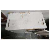 White Metal Storage Cabinet with Adjustable Shelves. 25"W x 12"D x 30"H  wall mountable.  Some patina and finish wear (dirt inside shelves)