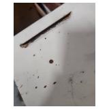 White Metal Storage Cabinet with Adjustable Shelves. 25"W x 12"D x 30"H  wall mountable.  Some patina and finish wear (dirt inside shelves)