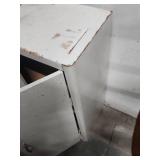 White Metal Storage Cabinet with Adjustable Shelves. 25"W x 12"D x 30"H  wall mountable.  Some patina and finish wear (dirt inside shelves)