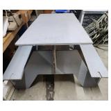 Gray picnic table - no screws needed to assemble. Only Partially assembled for pics, needs a soft mallet to help fully assemble as joints are tight - approx 48" W x 48" L - overall good conditon