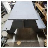 Gray picnic table - no screws needed to assemble. Only Partially assembled for pics, needs a soft mallet to help fully assemble as joints are tight - approx 48" W x 48" L - overall good conditon