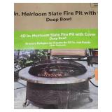 40-inch Slate Fire Pit with Deep Bowl and Cover - New, Open Box but Damaged - has one slate edge and 3 top slate pieces that have broken off