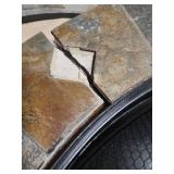 40-inch Slate Fire Pit with Deep Bowl and Cover - New, Open Box but Damaged - has one slate edge and 3 top slate pieces that have broken off