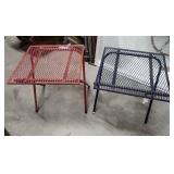Two small metal patio folding tables - Red and Blue - decent sturdy condition. Minor paint wear and a small amount of patina  - each measures 16" W x 16" D x 16.75" H