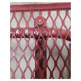 Two small metal patio folding tables - Red and Blue - decent sturdy condition. Minor paint wear and a small amount of patina  - each measures 16" W x 16" D x 16.75" H