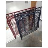 Two small metal patio folding tables - Red and Blue - decent sturdy condition. Minor paint wear and a small amount of patina  - each measures 16" W x 16" D x 16.75" H
