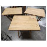 Set of 3 Wooden Folding TV Tables - slight finish wear, one hs a couple of shallow holes in the top.  All need a good cleaning