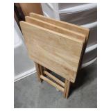 Set of 3 Wooden Folding TV Tables - slight finish wear, one hs a couple of shallow holes in the top.  All need a good cleaning