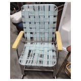 Vintage Aluminum Folding Lawn Chairs - One is a Double Love Seat Folding Chair with heavy patina.  The single chair needs webbing replaced.