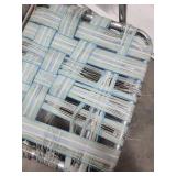 Vintage Aluminum Folding Lawn Chairs - One is a Double Love Seat Folding Chair with heavy patina.  The single chair needs webbing replaced.