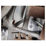 Two decorative metal patio chairs - one partially assembled to show how they go together.  Have all pieces for 2 chairs. One chair needs a strap replaced on the seat.  Minor patina at some of the join