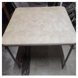 30" square folding card table - needs a good cleaning on top but no rips or tears in the finish.  Overall good condition