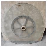 Palm tree design etched tempered glass for small round patio table with umbrella center. 27" diameter