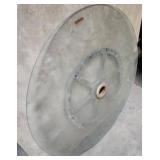 Palm tree design etched tempered glass for small round patio table with umbrella center. 27" diameter