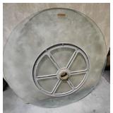 Palm tree design etched tempered glass for small round patio table with umbrella center. 27" diameter